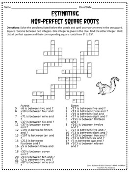 8th Grade Math Estimating Square Roots Crossword Puzzle | TpT