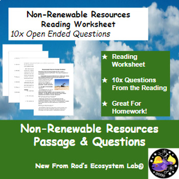 Preview of Non-Renewable Resources Reading Worksheet **Editable**