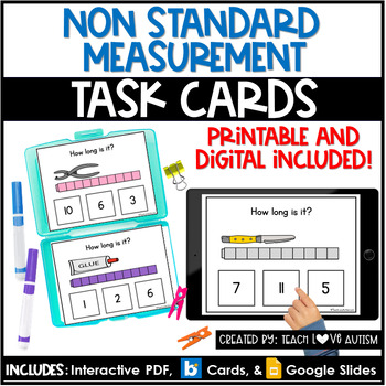 Preview of Non Standard Measurement | Math Printable Task Cards | Boom Cards