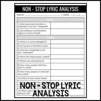 Preview of Non - Stop Lyric Analysis | The Federalist Papers | 4th - 8th Grade