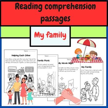 Preview of Non fiction  Reading Comprehension Passages on  My family for grade 1