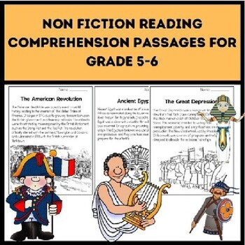 Preview of Non fiction Reading Comprehension  Passages social studies for grade 5-6