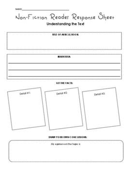 Non-fiction Reading Response Sheet for Any Text by The Language of Learning