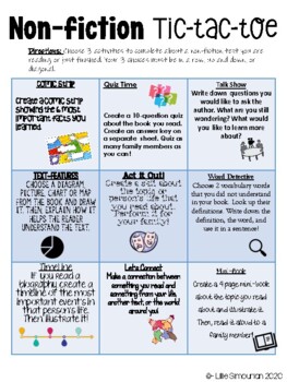 Preview of Non-fiction Reading Response Tic-Tac-Toe FREEBIE (distance learning)