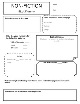 Non-fiction text features (organizer) by I Think I Can | TpT
