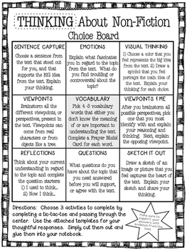 Non-Fiction Reading Response Choice Board Bundle by Inspired in Sixth