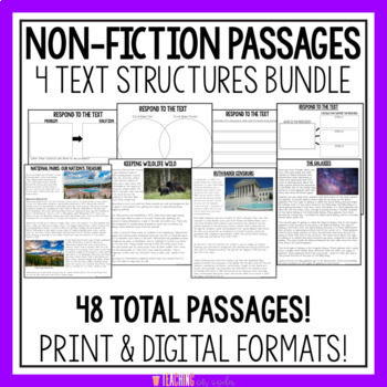 Preview of Nonfiction Text Structure Worksheets | Nonfiction Passages | Authors Purpose