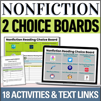 Preview of Nonfiction Reading Comprehension Choice Board Activities - Nonfiction Analysis