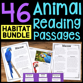Preview of 46 Nonfiction Animal Reading Passages & Comprehension Activities - 5 Habitats