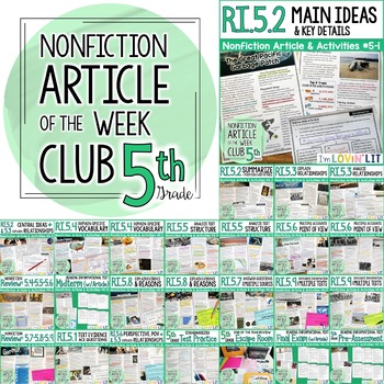 Preview of 5th Grade Nonfiction Article of the Week Club, Reading Passages Common Core