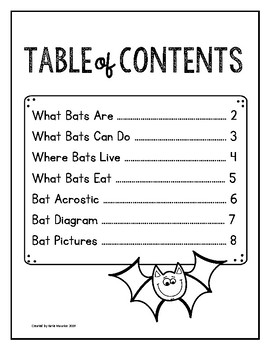 table of contents for kids nonfiction
