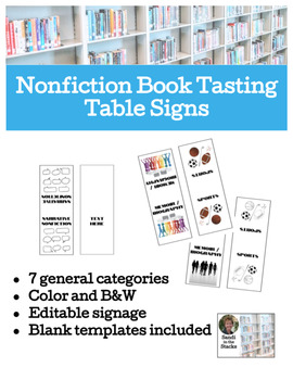 Preview of Nonfiction Book Tasting Table Signs for Secondary Students--Editable