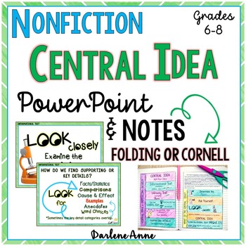 Preview of Nonfiction Central Idea PowerPoint, Notes, & Writing