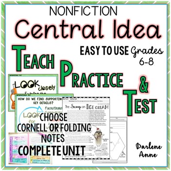 Preview of Nonfiction Central Idea PowerPoint, Notes, Worksheets, Test PRINT & DIGITAL 