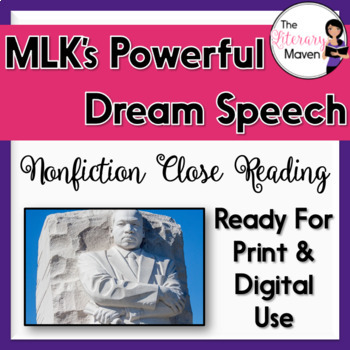 Preview of Nonfiction Close Reading - Power of Martin Luther King's I Have a Dream Speech