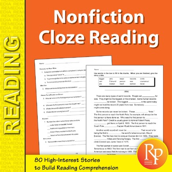 Preview of Cloze Reading & Comprehension for Older Students High Interest / Low Readability