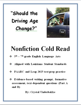 Preview of Should the Driving Age Change? Nonfiction Cold Read and Test Prep
