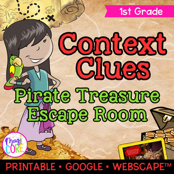 Preview of Word Meaning Context Clue Reading Vocabulary Pirate Escape Room 1st Grade RI.1.4