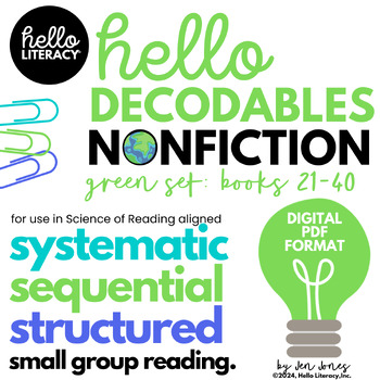 Preview of Nonfiction Decodables. Green Set Books 21-40. PDF Format. Science of Reading