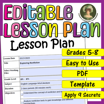 Preview of Nonfiction : Editable Lesson Plan for Middle School