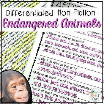 Preview of Nonfiction Endangered Animal Passages for Language, Comprehension, and More