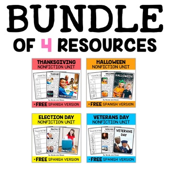 Preview of Fall Holiday Nonfiction Units Bundle + FREE Spanish