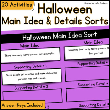 Preview of Nonfiction Halloween Central, Main Idea & Supporting Details Sorting Activities