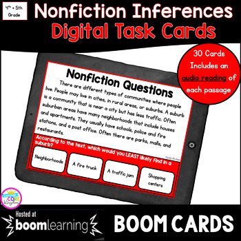 Preview of Nonfiction Inferences Boom Cards™ 4th & 5th Grade - Distance Learning Task Cards