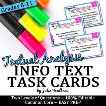 Preview of Info Text Analysis Task Cards, Response to a Text, Analysis of any Nonfiction