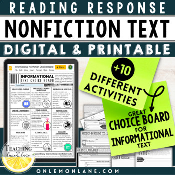 Preview of Nonfiction Informational Text Choice Board Non-Fiction Reading Response Menu