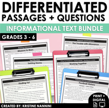 Preview of Nonfiction Informational Text Differentiated Reading Comprehension Passages