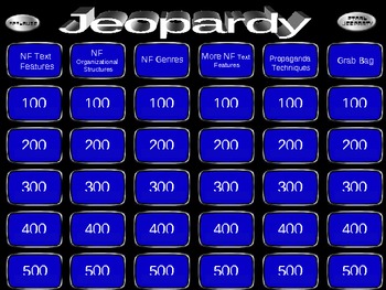 Preview of Nonfiction Jeopardy Game