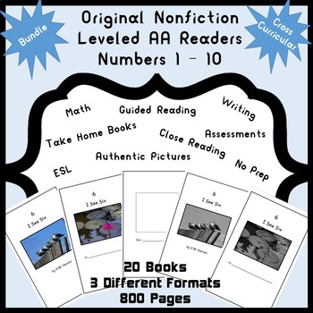 Preview of Guided Reading Nonfiction Leveled AA Readers Numbers 1-10 Math, Writing, Bundle