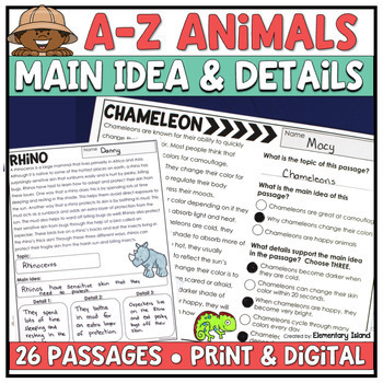 Preview of Nonfiction Main Idea & Supporting Details Reading Passages Practice Worksheets