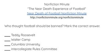 Preview of Nonfiction Minute-The Near Death Experience of Football Questions