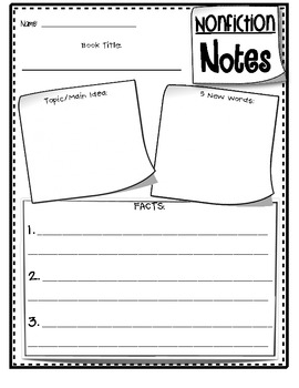 Preview of Nonfiction Notes Graphic Organizer