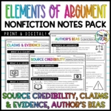 Nonfiction Notes Pack: Claims & Evidence, Source Credibili