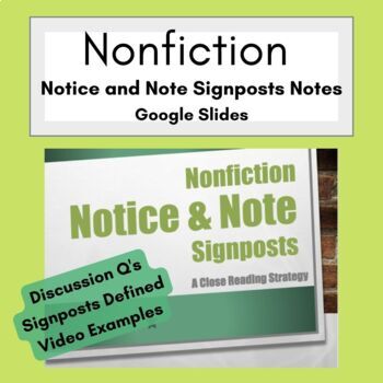 Preview of Nonfiction Notice and Note Signposts Google Slides Notes