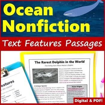 Preview of Nonfiction Passages with Text Features - Ocean Animals - PDF & Digital