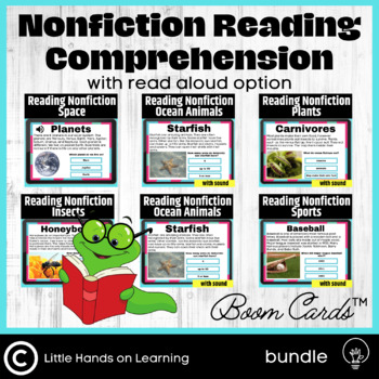 Preview of Nonfiction Reading Comprehension Boom Cards with Sound