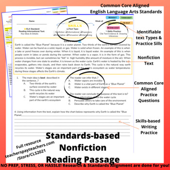 Preview of Standards-based Nonfiction Reading & Writing Comprehension Common Core Aligned