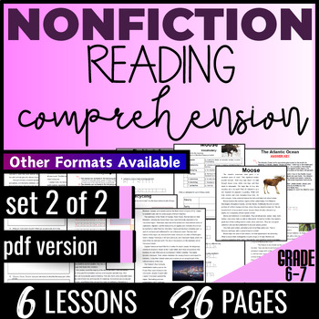 Preview of Nonfiction Reading Comprehension Passages Set 2 of 2 6th 7th Grade PDF Version