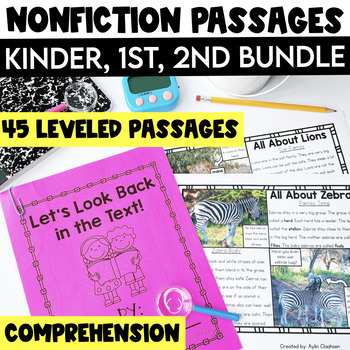 Preview of Nonfiction Reading Comprehension Passages Bundle K 1st 2nd Grade Safari Zoo Trip