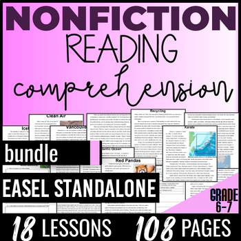 Preview of Nonfiction Reading Comprehension Passages Easel Activity Bundle 6th-7th Grade