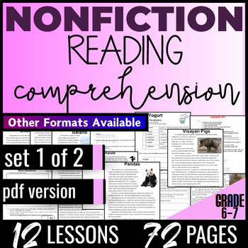 Preview of Nonfiction Reading Passages and Questions Set 1 of 2 6th 7th Grade PDF Version