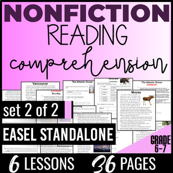 Preview of Nonfiction Reading Comprehension Passages Set 2/2 6th-7th Grade Easel Activity