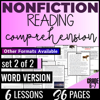 Preview of Nonfiction Reading Comprehension Passages Set 2 of 2 6th 7th Grade Word Version