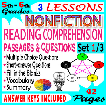 Preview of Nonfiction Reading Comprehension Passages and Questions. 5th - 6th Grade Set 1/3