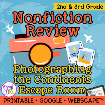 Preview of Nonfiction Reading Comprehension Review Escape Room & Webscape 2nd 3rd Grade ELA
