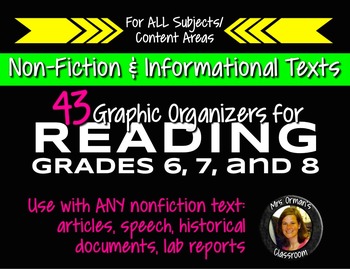 Preview of Nonfiction Reading Graphic Organizers Grades 6, 7, 8